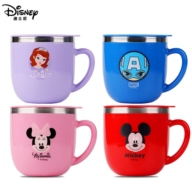 DISNEY Bình Nước Giữ Nhiệt Bằng Thép Không Gỉ Có Nắp Đậy Cho Bé