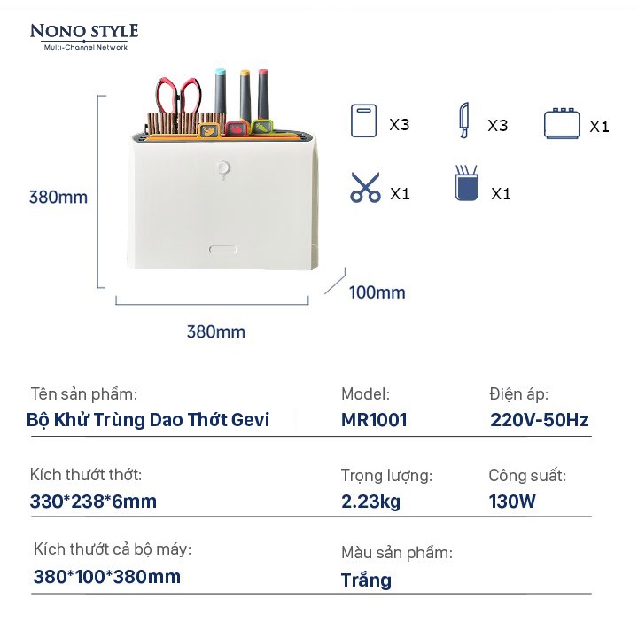 Bộ Dao Thớt Kháng Khuẩn UV GEVI Thế Hệ Thứ 2, Sấy Khô 60 độ C, Bảo Hành 12 Tháng