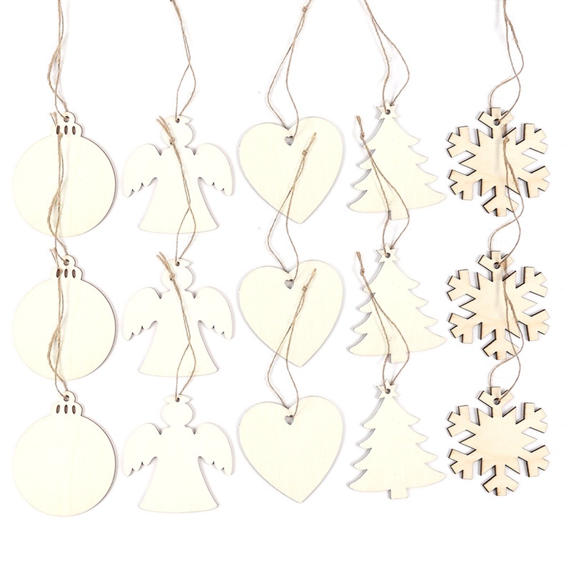 Set 10 Thẻ Gỗ Tự Nhiên Màu Trơn Kèm 10 Dây Treo Trang Trí Cây Thông Noel DIY