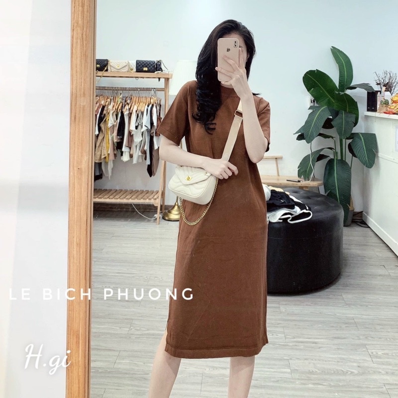Váy len mongtoghi dáng suông tay cộc 4 màu cổ 3 phân