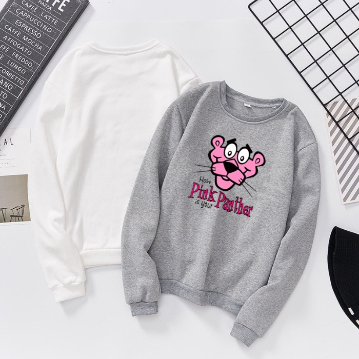 Top/T-shirt/ Women's clothes,Pink Leopard Head,Crew Neck,Long Sleeve,Polyester,Plus Velvet,White,Red,etc,Size S-3XL【YXC】