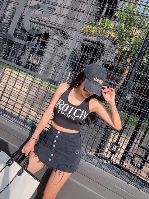 ÁO LEN CHỮ CROP TOP 3 LỖ