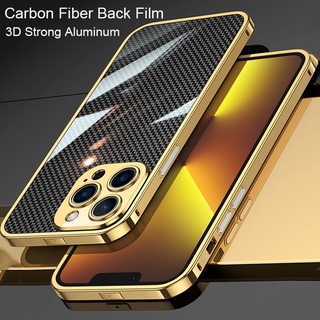 Ốp Lưng Kim Loại Phim Sợi Carbon Cho iPhone 13 Pro MAX 12 Pro Mini 11 Mạ Ốp Lưng Nhôm Khung 11 Pro MAX Bảo Vệ Camera Vỏ Điện Thoại Cho iPhone 12