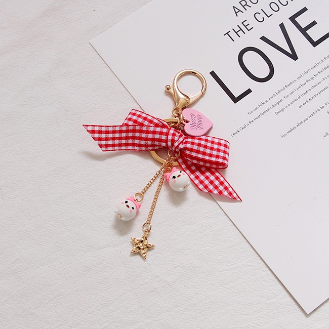 Móc khóa 2 icon dây đeo nơ MÀU HỒNG_XINH VÔ ĐỐI