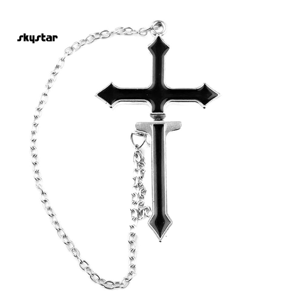 1 Khuyên Tai Xỏ Sụn Dạng Mắc Xích Dài Hình Thánh Giá Phong Cách Punk Unisex