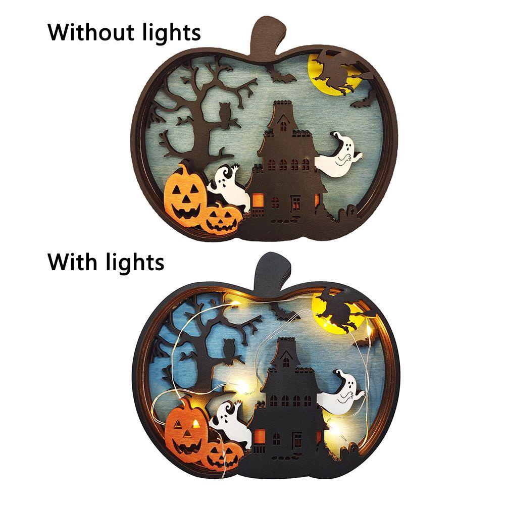 Đèn Trang Trí Halloween Hình Bí Ngô Bằng Gỗ Vui Nhộn