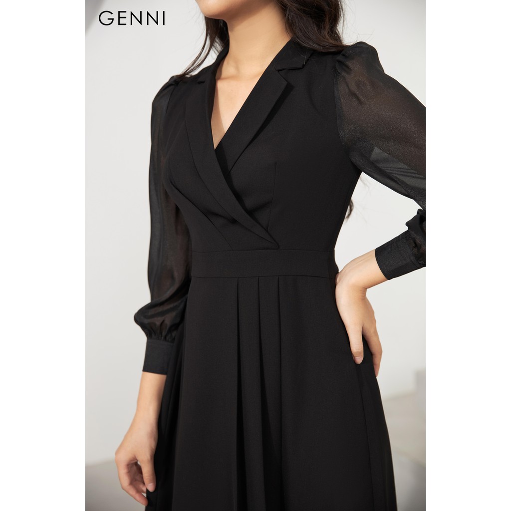 [Mã FAMALLT5 giảm 15% đơn 150k] Đầm phối tơ cổ vest GV013 - Genni | BigBuy360 - bigbuy360.vn