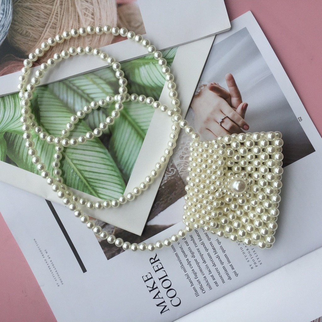 Túi đeo chéo mini kết hạt cườm ngọc trai dành cho nữ và bé