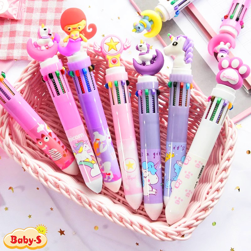 Bút bi 10 màu, Bút bi 10 ngòi màu kẹo ngọt xinh xắn đủ họa tiết đáng yêu kích thích sáng tạo Baby-S – SH015