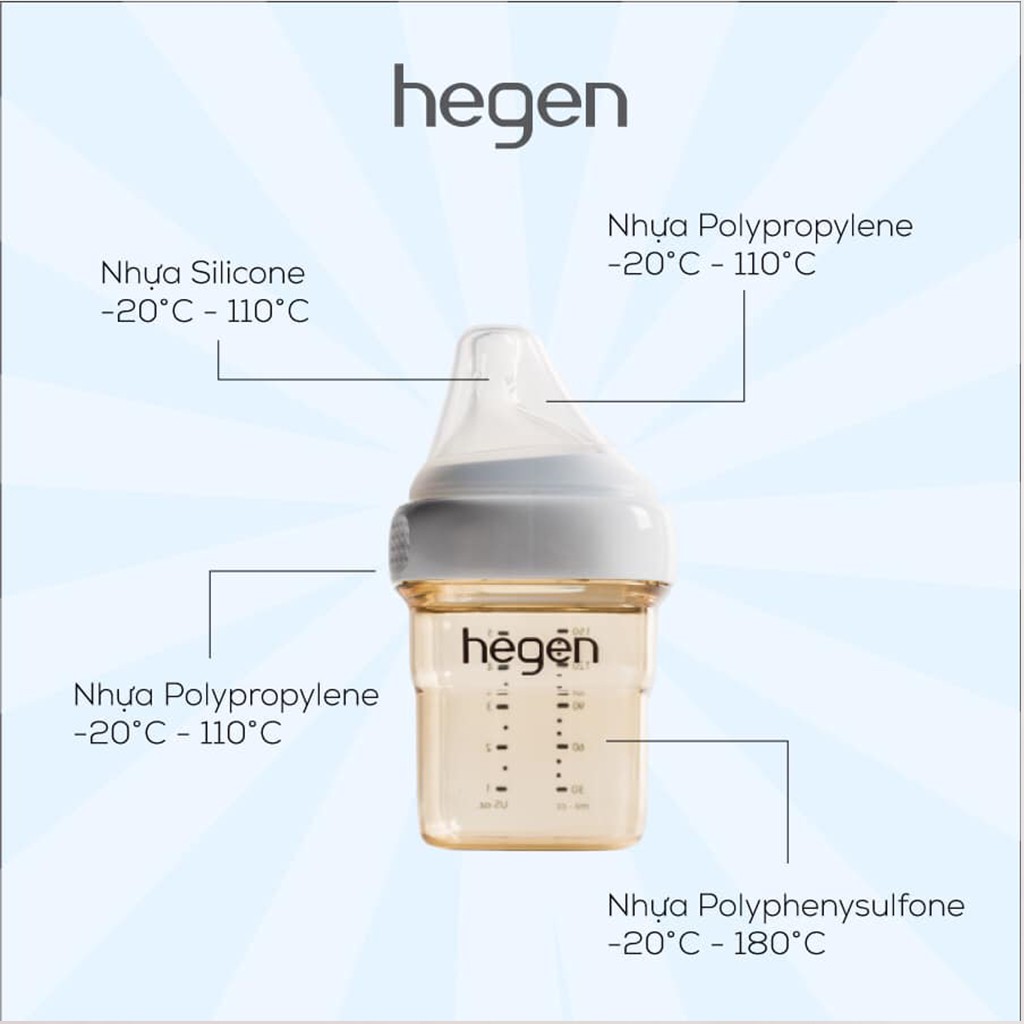 Bình sữa cho bé Hegen PPSU, Bình sữa trẻ em cổ rộng 150ml 240ml 330ml - Monnie Kids