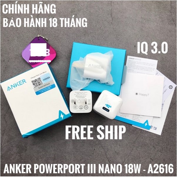 Cục sạc  chuẩn PD Anker PowerPort III Nano 18 W - A2616 (Công nghệ sạc nhanh PowerIQ 3.0  )(Bảo Hành 18T)