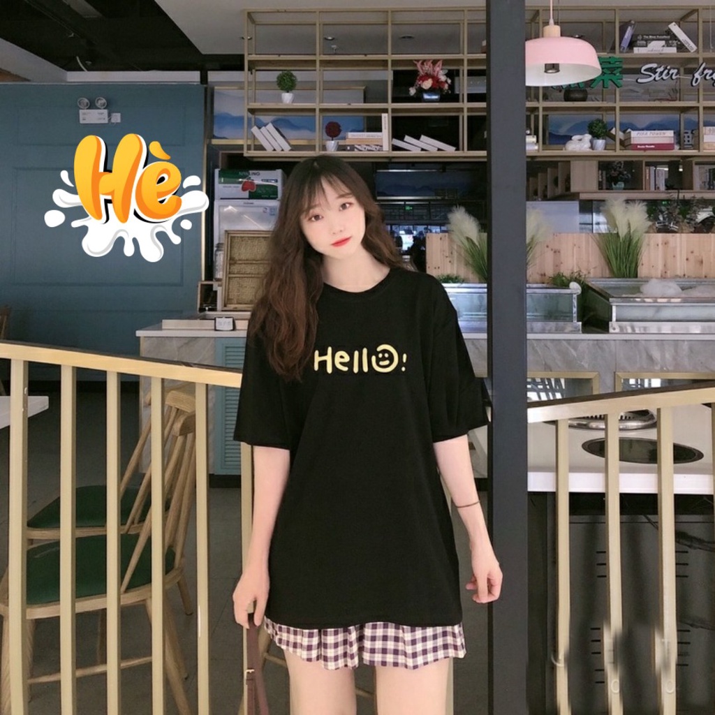 [FREESHIP, MẾN TẶNG QUÀ XINH] ÁO THUN, ÁO PHÔNG NAM NỮ HELLO TAY LỠ FORM RỘNG 2 MÀU ĐEN TRẮNG CỰC CUTE CỰC CHẤT