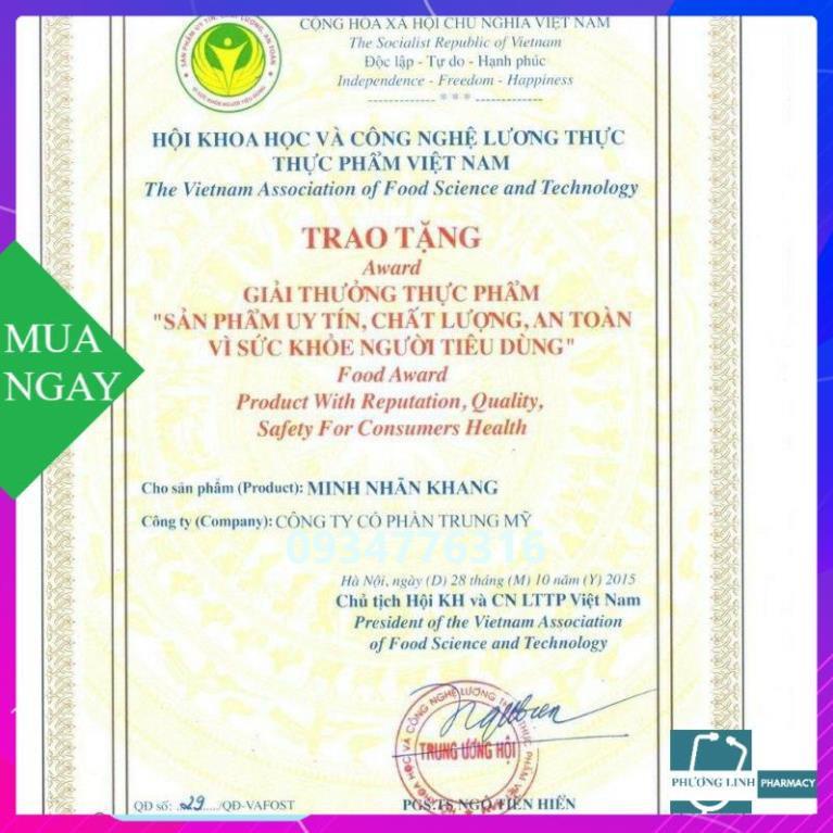 Minh nhãn khang giúp đôi mắt luôn sáng và ngăn ngừa bệnh lý về mắt, hộp 180 viên tặng 1hop 30 viên