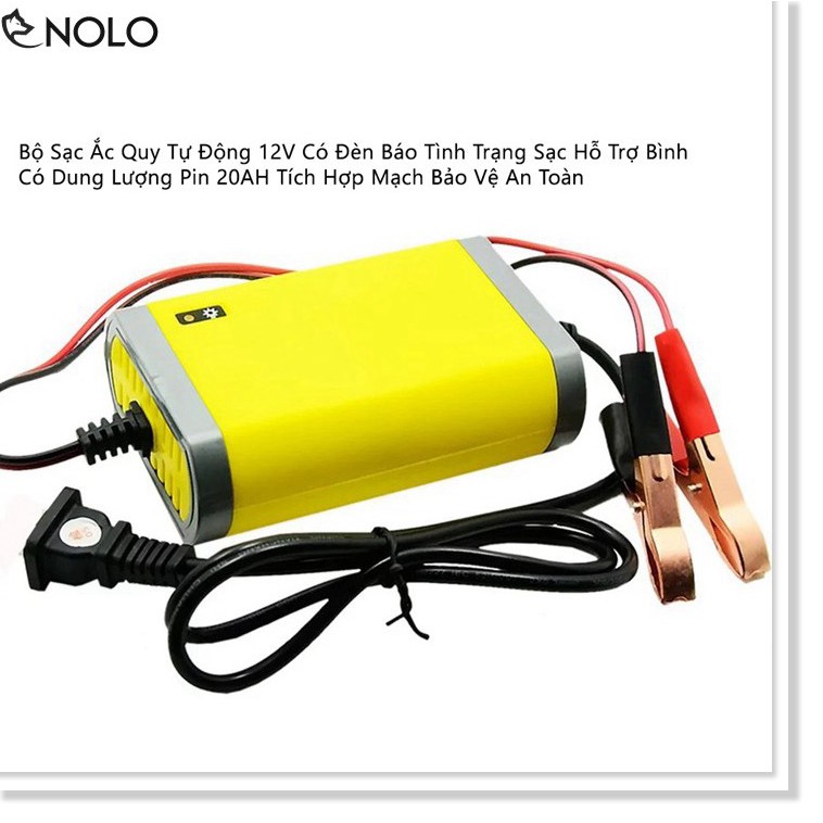 Bộ Sạc Ắc Quy Tự Động 12V Có Đèn Sạc Hỗ Trợ Bình Có Dung Lượng Pin 20AH Tích Hợp Mạch Bảo Vệ An Toàn