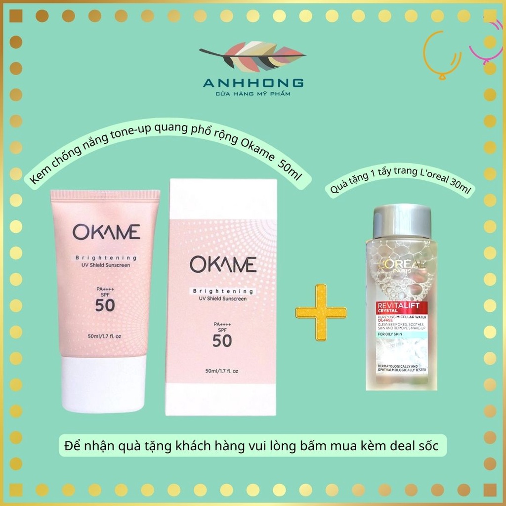 Kem chống nắng tone-up quang phổ rộng Okame UV Shield Sunscreen SPF 50 PA+++ 50ml