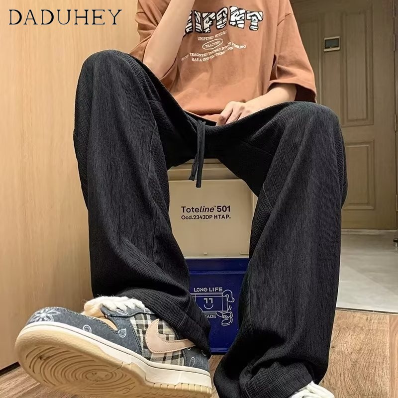 Quần dài ống rộng trơn màu eo cao thời trang cơ bản mùa thu mới 2022 dành cho nam