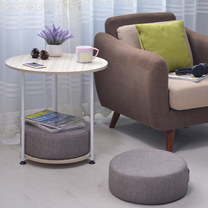 Bàn góc sofa kèm 2 ghế ngồi bệt tròn - Bàn trà, Bàn cofee mặt gỗ chân sắt độc lạ decor trang trí phòng khách, quán cafe