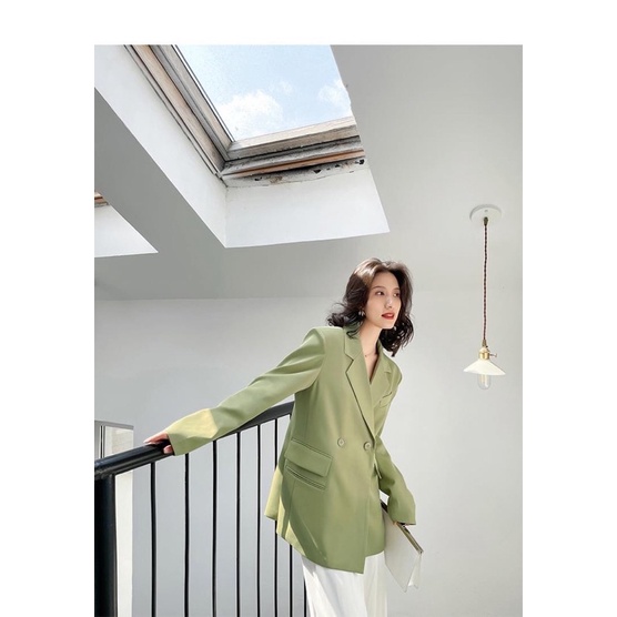 Áo Khoác Blazer Xanh Hàng Thiết Kế Thương Hiệu Quynh Design