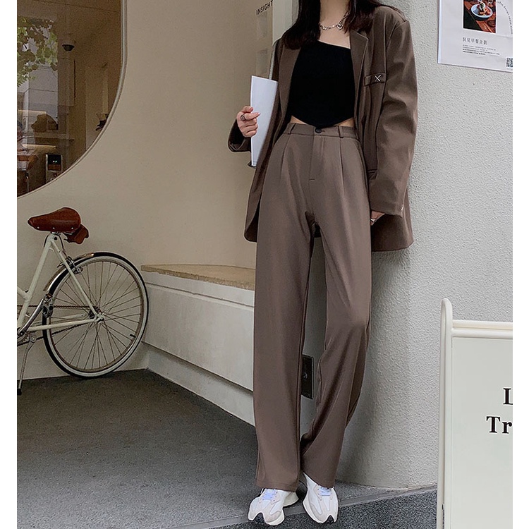 Quần dài ống rộng lưng cao thời trang Hàn Quốc