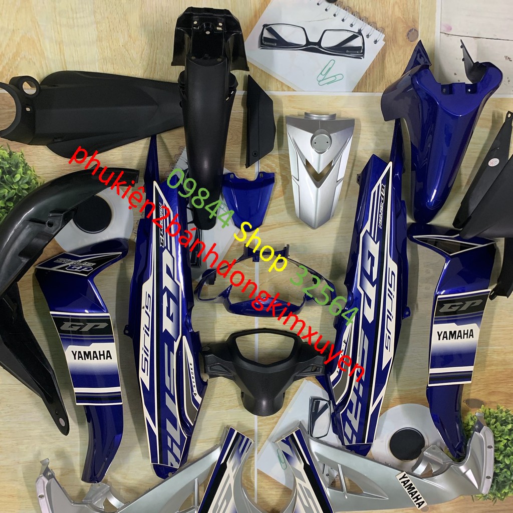 Bộ dàn áo xe SIRIUS màu XANH DƯƠNG-SIRIUS RC-sirius phanh cơ nhựa nguyên sinh cao cấp loại 1-tặng kèm tem như hình