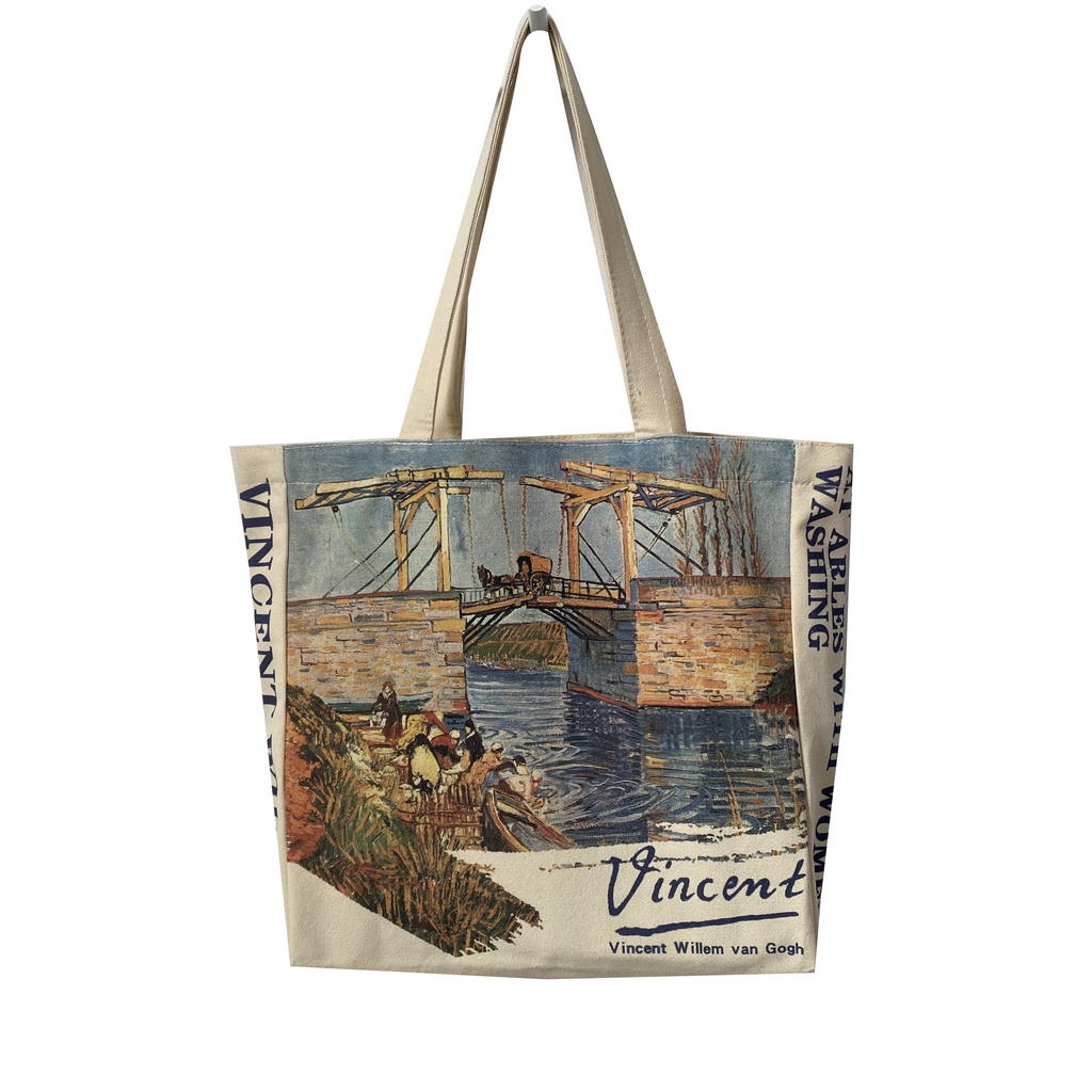Túi Xách Canvas Cỡ Lớn Họa Tiết Tranh Sơn Dầu Phong Cách Vintage