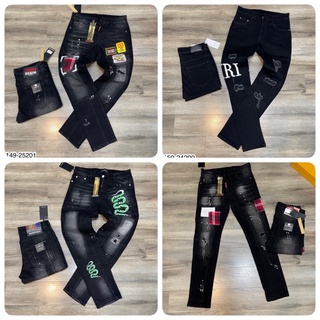 Quần Bò Nam DSQ Thêu Logo - Quần Jean Amiri - Quần DSQ Khoá lệch In Rắn - Jean DSQ Vá Gối Cho Nam