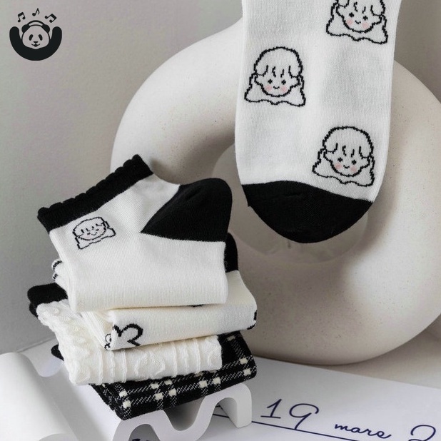 Vớ Cổ Thấp Co Giãn Họa Tiết Dễ Thương Phong Cách Hàn Quốc Cho Nữ