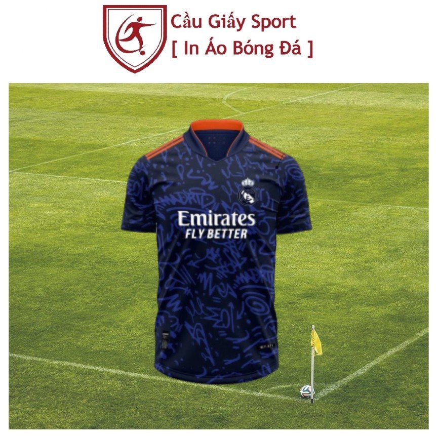 Bộ Quần Áo Bóng Đá Real Xanh Chữ Thun Thái