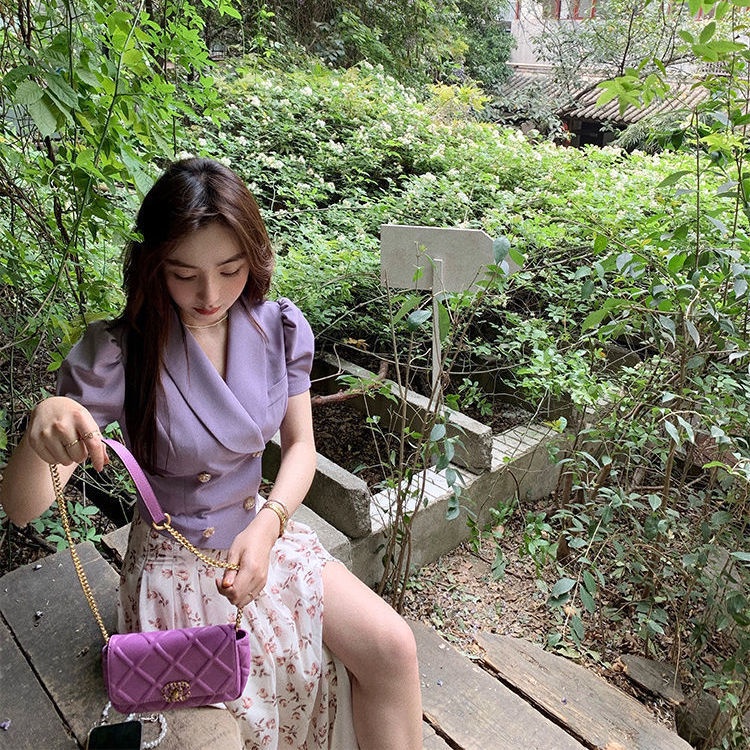 Áo khoác ngắn tay phồng hai hàng nút màu sắc ngọt ngào thời trang mùa hè dành cho nữ | BigBuy360 - bigbuy360.vn