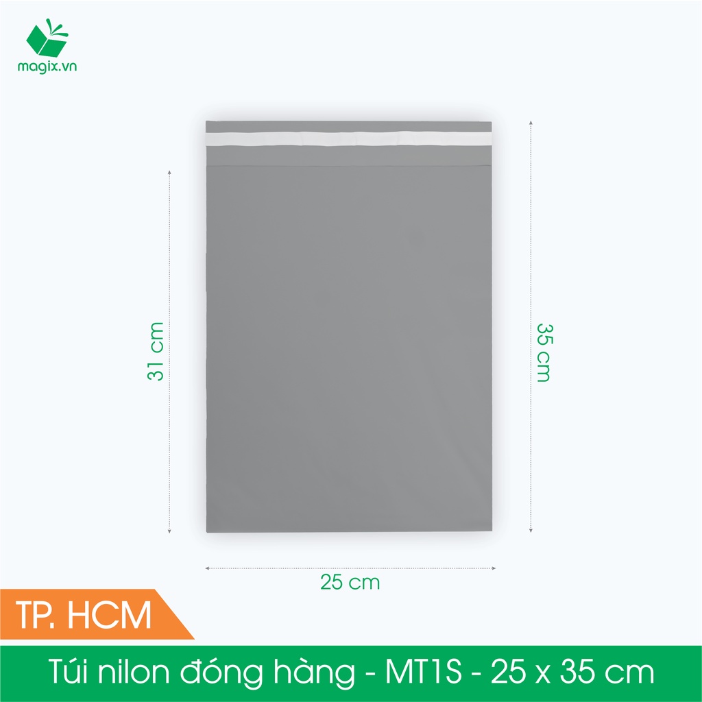 MT1S - 25x35 cm - Túi nilon gói hàng - 100 túi niêm phong đóng hàng màu xám