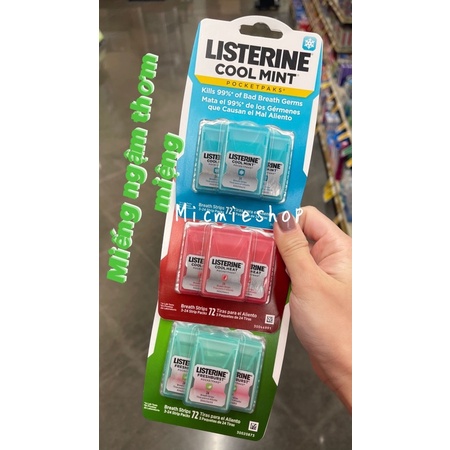 [Hàng USA] Miếng ngậm thơm miệng Listerine Pocketpaks (Vĩ 3 hộp x 24 miếng)