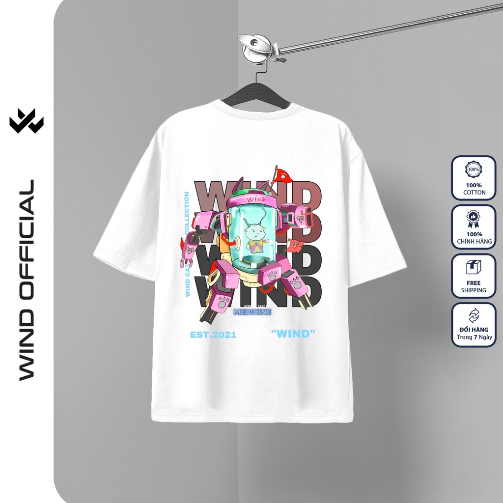 Áo phông nam WIND 65% cotton tay lỡ unisex form rộng ROBOT nam nữ oversize
