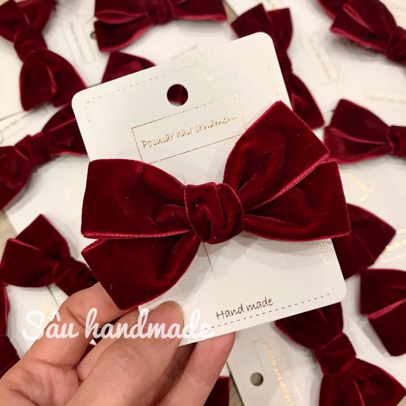 Kẹp tóc nơ nhung handmade cho bé
