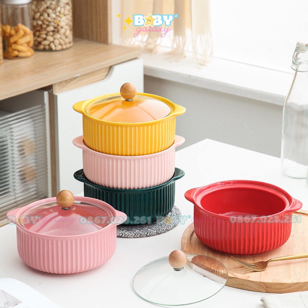 Bát Tô Sứ To Nhiều Màu, Bát Tô Ăn Mì, Đựng Canh Có Kèm Vung Kính Tiện Lợi - Baby Galaxy Official