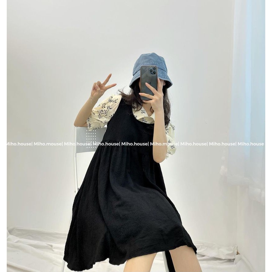 9FREESHIP) Set yếm ba lỗ đen ngắn kèm áo