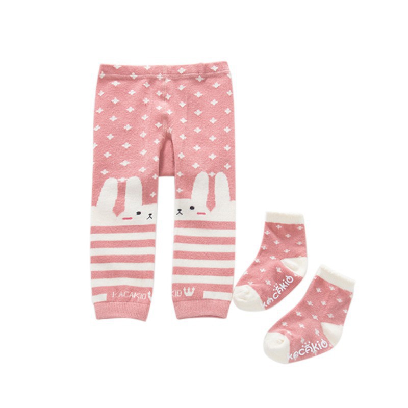 Bộ quần legging cotton in họa tiết hoạt hình + vớ cho bé trai/gái