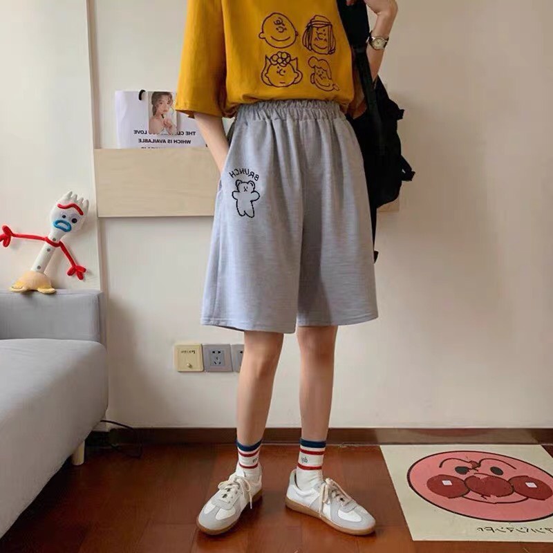 Quần short thun in Gấu nam nữ, quần đùi lưng thun Unisex