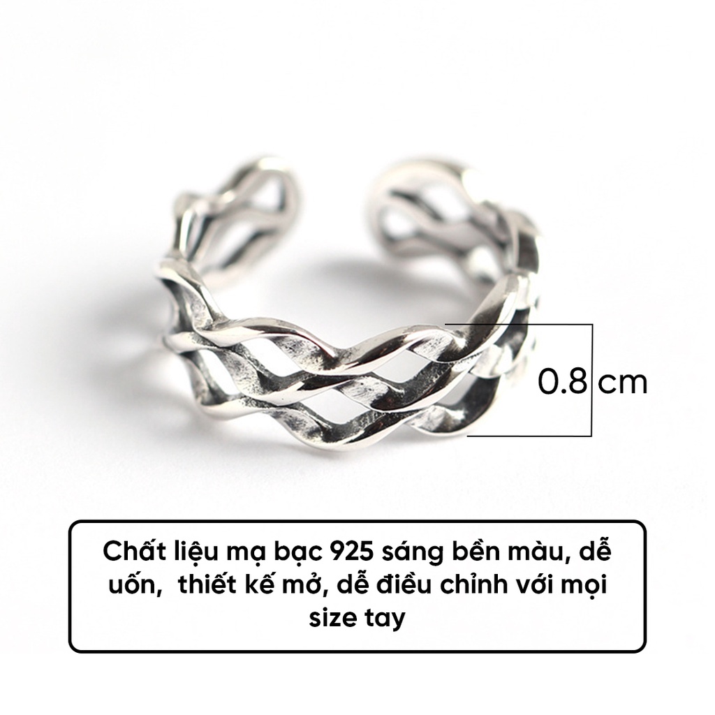 Nhẫn Nữ Mạ Bạc Thái Kiểu Dáng Gợn Sóng Phong Cách Cổ Điển R45