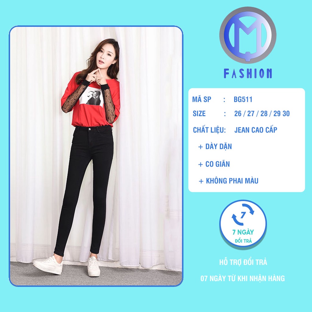 Quần jean Nữ ôm skinny co giãn thoải mái Đen trơn và Rách gối M Fashion 511