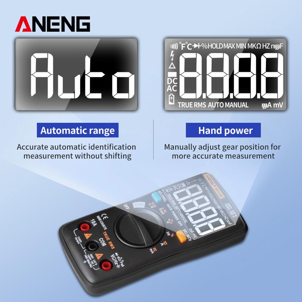 ANENG AN113D Đồng hồ vạn năng kỹ thuật số 6000 Đếm Đồng hồ đo điện Transistor Tester Nhiệt độ Tự động đo điện áp AC / DC