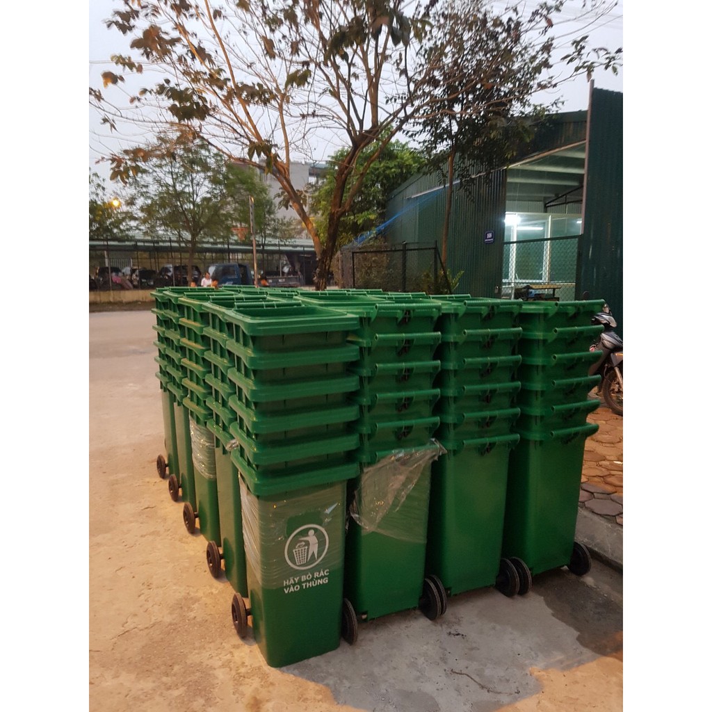 Thùng rác nhựa HDPE 120L màu xanh