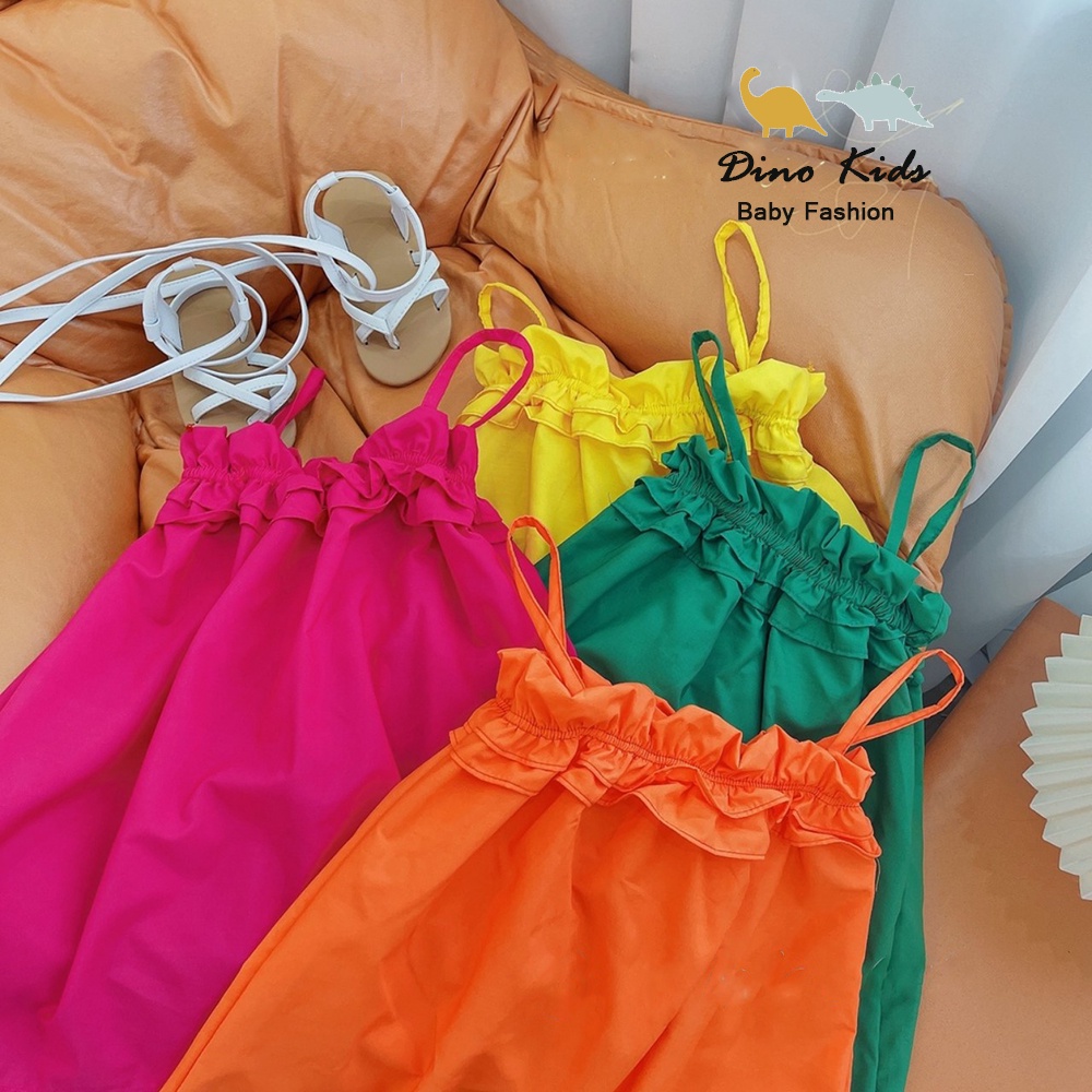 Váy 2 dây bé gái chất thô nến bèo ngực màu sắc rực rỡ cho bé