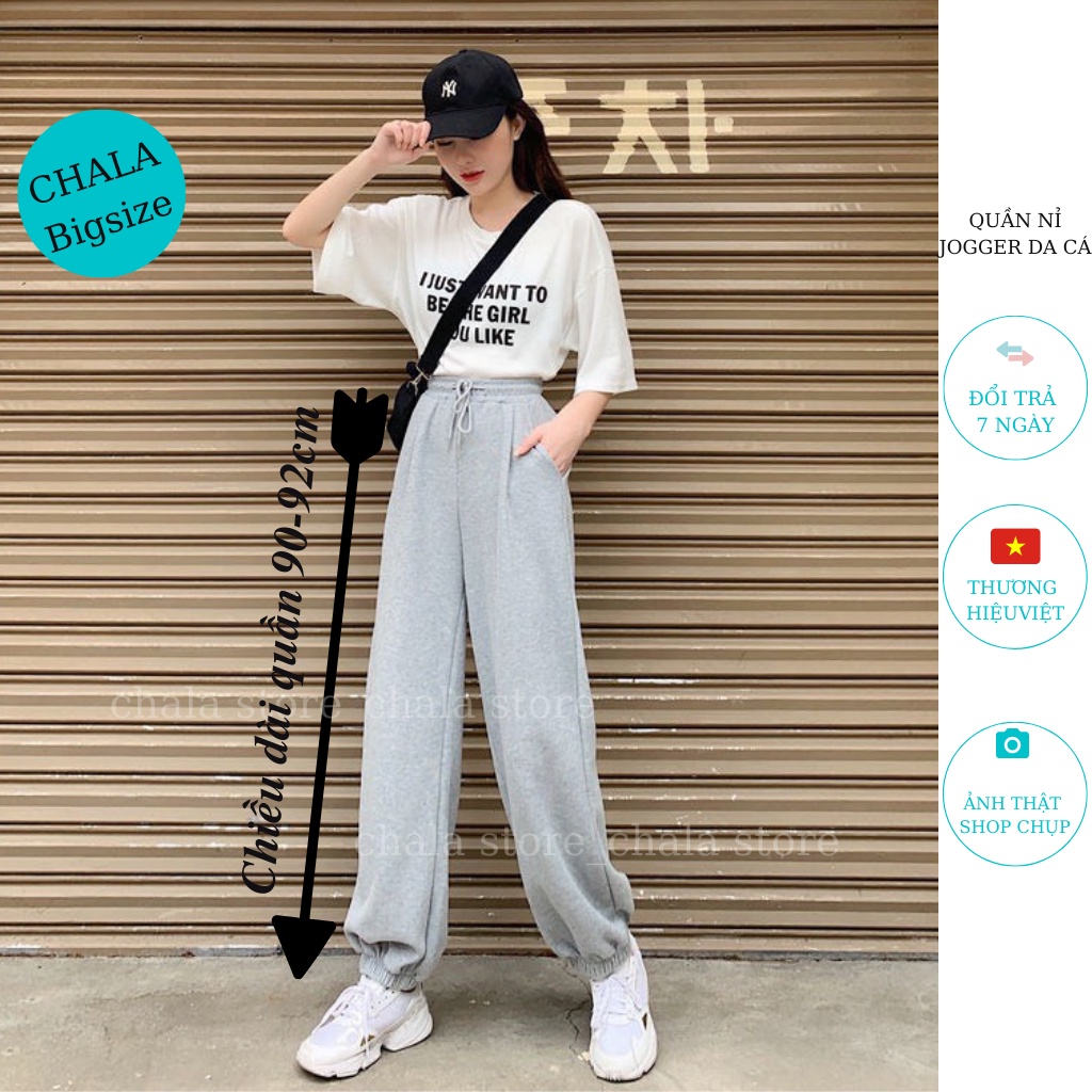 Quần Nỉ BIGSIZE Jogger Nữ Chala ,Quần nỉ Trơn Cạp Chun Bo Gấu Dáng Thể Thao Bom Ống Rộng