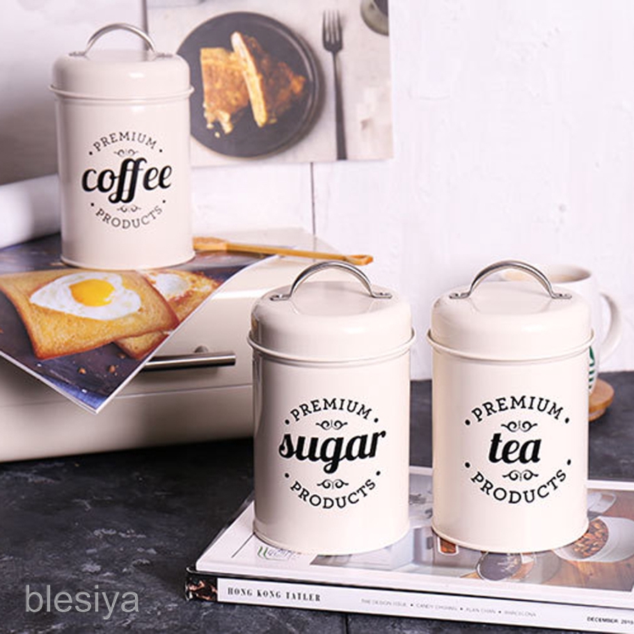 Hộp thiếc đựng trà/cà phê/đường có nắp đậy tiện dụng