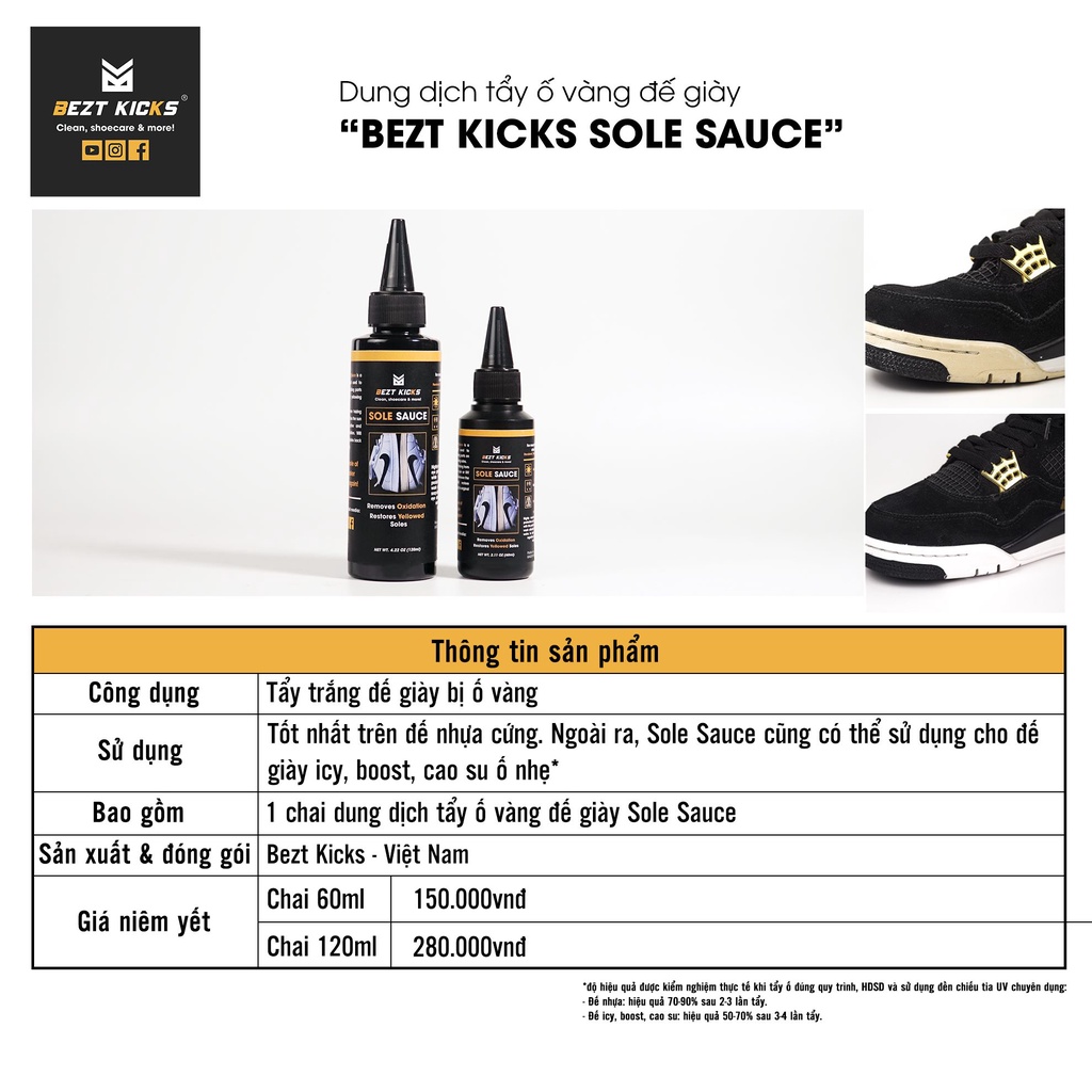 Dung dịch tẩy trắng đế giày bị ố vàng Bezt Kicks Sole Sauce 60ml &amp; 120ml