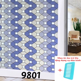 Giấy dán kính mờ khổ 90cm dài đặt theo số lượng x1m mã 9801 hình ovan xanh