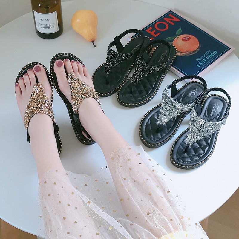 [A11] (Sẵn 1 số size) Dép Sandal Xỏ ngón Nữ Đính Hạt Lấp Lánh Cực Xinh