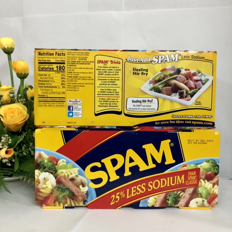 ❤️ [Date 2024] Thịt hộp Spam 25% Less Sodium 340g Mỹ, thịt heo xông khói thơm ngon