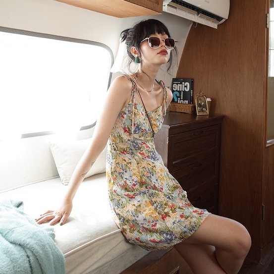 Đầm voan hai dây ZHELIHANGFEI họa tiết hoa thời trang xinh xắn cho nữ