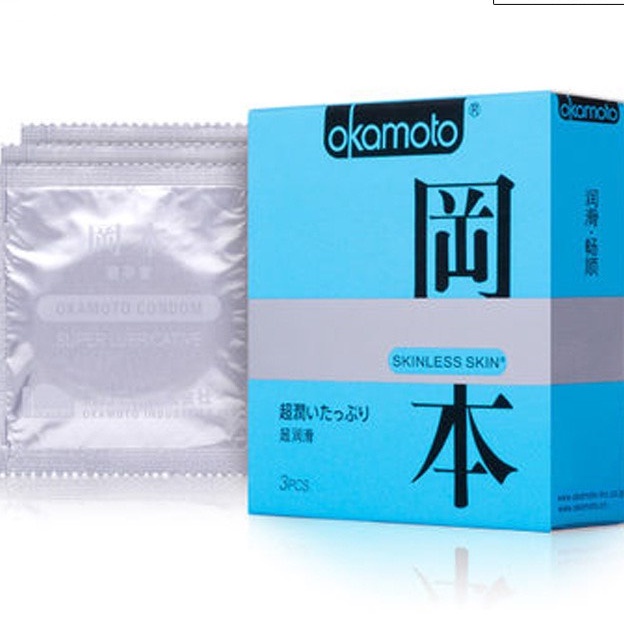 Bao Cao Su Okamoto xanh cao cấp, bao cao su siêu mỏng tinh khiết nhiều gel, hộp 10 bcs